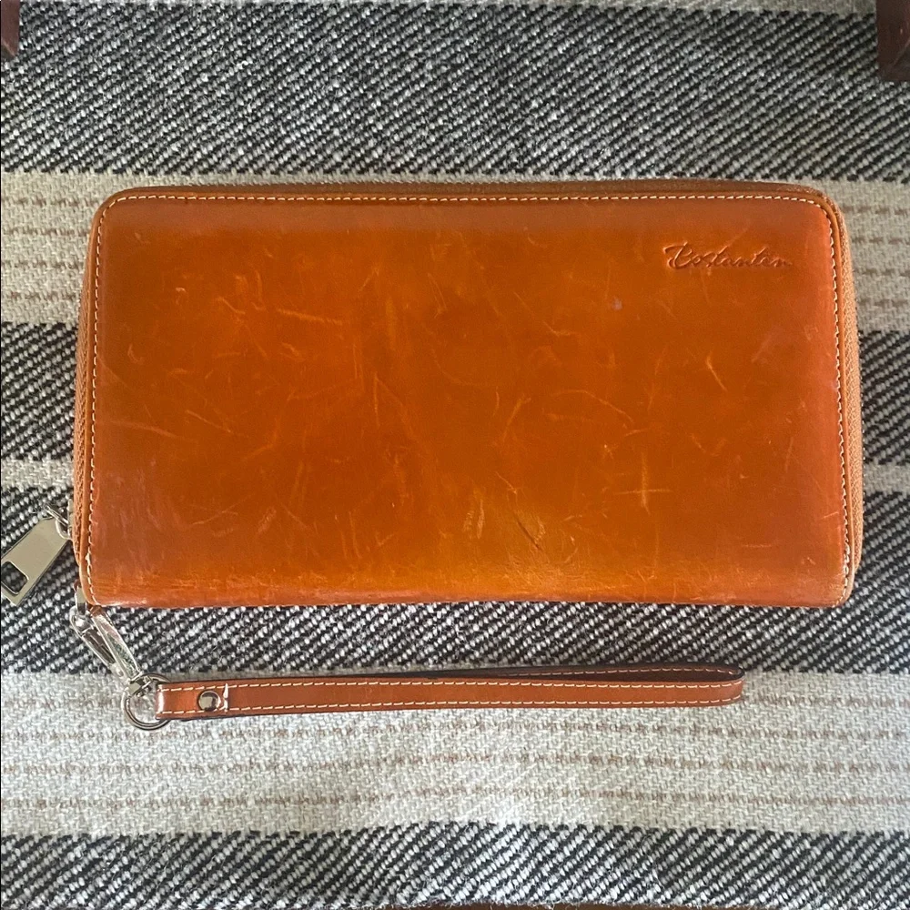 Bostanten Wallet Brown Cognac Clutch Style Zipper